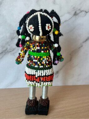 African Ndebele Tribal Beaded Doll Ceremonial Folk Art Handmade